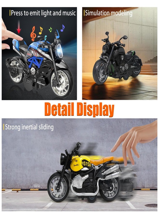 MLcnleS Alloy Metal Diecast Motorcycle Model Toy Set, 4 Pack of 1:12 Scale Die-Cast Motorcycles with Light&Sounds, Pull Back Function Toy Moto Bike for Kids Boys Girls and Collectors Ages 3 and up - Image 2